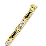 14k Yellow Mens Black Onyx Diamond Bracelet - 8.5 Inch