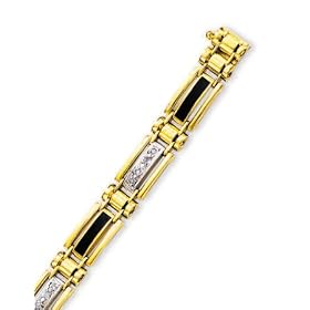 14k Yellow Mens Black Onyx Diamond Bracelet - 8.5 Inch by JewelryWeb