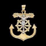 14k Gold Two Tone Mariner's Crucifix Pendant