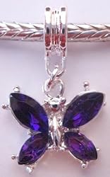 Silver Plated Charm Dangle Fits Pandora Butterfly Pendant With Glass Purple Stones (1)