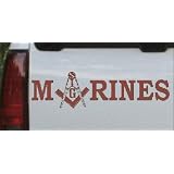 10in X 2.8in Brown -- Marines with Masonic Square and Compass Military Car Window... by Rad Dezigns