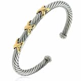 Designer 14K Solid Gold X and Silver Cable Design Bangle