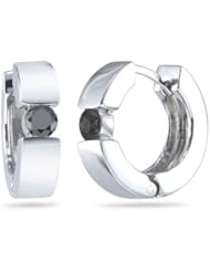 0.55 Cts Black Diamond Huggie Earrings in 14K White Gold