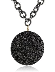Fern Freeman 22K and Rhodium Silver Black Spinel Disc on Link Silver Chain Necklace, 15.500"