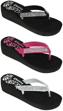 Women's Ladies' Sequin Flip Flops Comfort Thong Sandals with Wedge