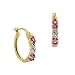 Vermeil (24k Gold over Sterling Silver) Created Pink Sapphire Genuine Diamond Accent Stone Oval X Shape Pattern Hoop Earrings