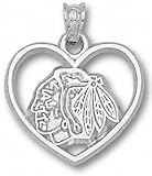 Chicago Blackhawks Solid Sterling Silver Blackhawk Head Logo Heart Pendant