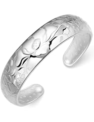 Honeystore Womens S999 Sterling Silver Cuff Bangle Color White Width 1.6 cm Dia 5.7 cm Weight 40 g