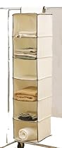 H & L Russel Sweater Organiser, 6 Pocket, Creme with Caramel Trim, 30 x 30 x 122 cm