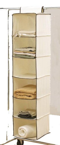 H & L Russel Sweater Organiser, 6 Pocket, Creme with Caramel Trim, 30 x 30 x 122 cm