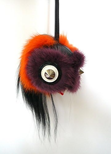 Orange Bugs Monster Plush Doll Fluffy Fox Fur Pom Pom Ball Office Keychain Key Ring / Bag Charm