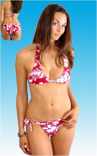 Buy Sexy Bikini Halter Top & Rio Tie Bottom Bikini (Red Print)