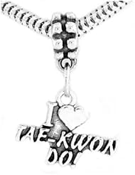 Sterling Silver I Love Tae Kwon Do Dangle Bead Charm