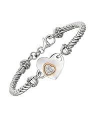 Phillip Gavriel 18K Gold & Sterling Silver Diamond 0.06ct Heart Bracelet 7.25"