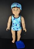 Blue One Piece Swim Suit with Swim Hat, Towel and Goggles Designed for 18 Inch Doll Like the American Girl Dolls