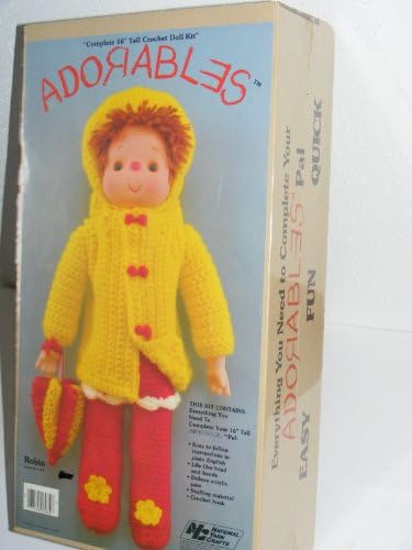 Vintage Adorables 16" Crochet Complete Doll Kit Robin Yellow Red Umbrella Easy Fun Quick