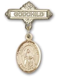 14K Gold Baby Badge with St. Deborah Charm and Godchild Badge Pin