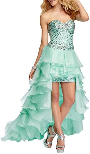 LISTEN TO ME Women's Sweetheart Beaded Ruffle High Low Prom Gown Mint Green