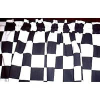 WINDOW CURTAIN VALANCE MADE FROM NASCAR CHECKERED FLAG FABRIC