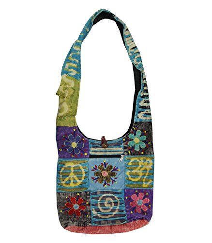 Handcrafted Razor Cut Heavy Cotton Bohemian / Hippie / Gypsy Floral Peace Bag Nepal