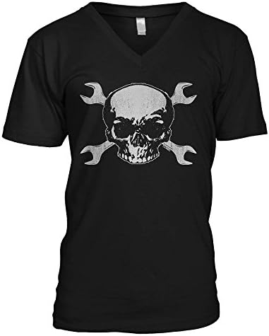 Skull With Crossed Wrench Men's V-Neck T-shirt (2XL, BLACK)