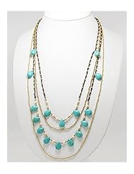 Cotton Waxed Thread Semi GemStone Beads Necklace In Brass