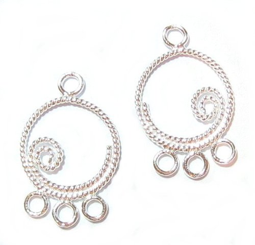 2 pcs .925 Sterling Silver Round Twist Chandelier Earring Wire Connector / Findings / Bright