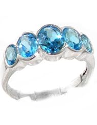High Quality Solid 925 Sterling Silver Natural Blue Topaz Right Hand Ring - Finger Sizes 4 to 12 Available