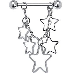 Silver Hollow Star Chain Drop Nipple Ring