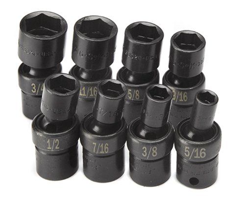 SK Hand Tools 33300 8-Piece 3/8-Inch Drive 6 Point Swivel Fractional Impact Socket Set