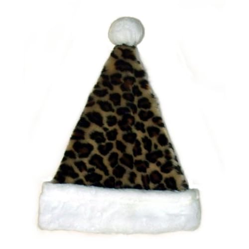 Leopard Cheetah Animal Print Faux Fur Santa Hat