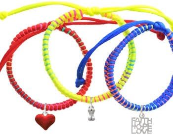 Mini Silver 3-D Dog Bone Faith Hope Love Macrame Friendship Bracelets (Set of 3)