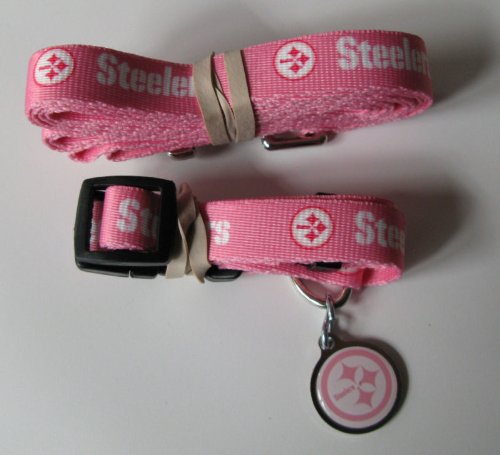 Pittsburgh Steelers PINK Pet Set Dog Collar Leash ID Tag LARGE
