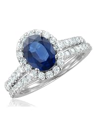 Natural Sapphire Diamond Engagement Wedding Ring Bridal Set Platinum Halo Ring... by 