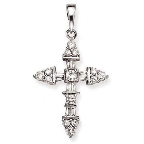 14K White Gold 1 ct. Diamond Cross Pendant with Chain