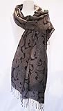 Lightweight Ombre Paisley Printed Silk Wool Shawl Stole Wrap Scarf Charcoal Grey Black