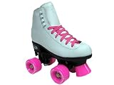 Riedell Wave White Boots with Pink Wheels and Pink Laces Girls Kids Childrens Youth Boys Ladies Womens Mens Quad Speed Roller Skates