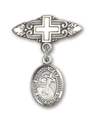 Sterling Silver Baby Badge with St. Bernard of Clairvaux Charm and Badge Pin with Cross