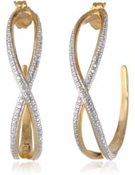 18k Yellow Gold Plated Sterling Silver Two-Tone Crossover J-Hoop Earrings