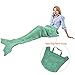 Catalonia Mermaid Tail Blanket with Anti-Slip Neck Strap, Soft Silky Hand Knitted Mermaid Sleeping Blanket for Girls Women Adults Teens All Seasons Sleeping Bag Green 66.5