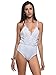 Clothink Women White/Black Spaghetti Strap Lace Cross Back Plain Bodysuit