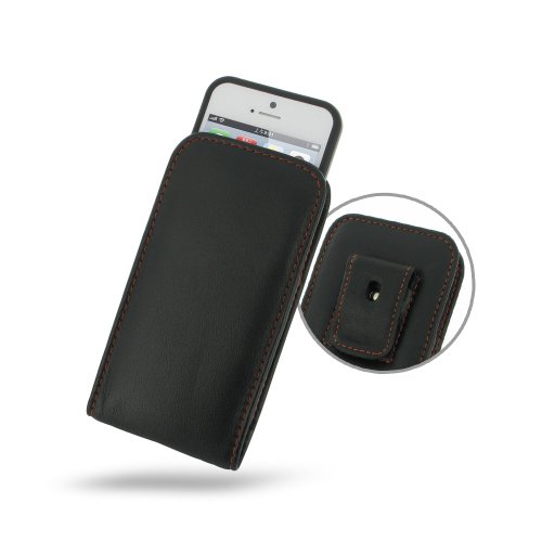 iPhone5 Leather Case in Bumper - Vertical Pouch Type with Belt Clip - PDair (Black Orange Stitchings) *** NO Bumper Included ***