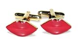 Gold-Tone Men's Cuff Links RED LIPSTICK Shaped Cufflinks