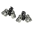 Set of 2 Small Black With Clear Crystal Butterfly Hair Clips Fashion Jewelry