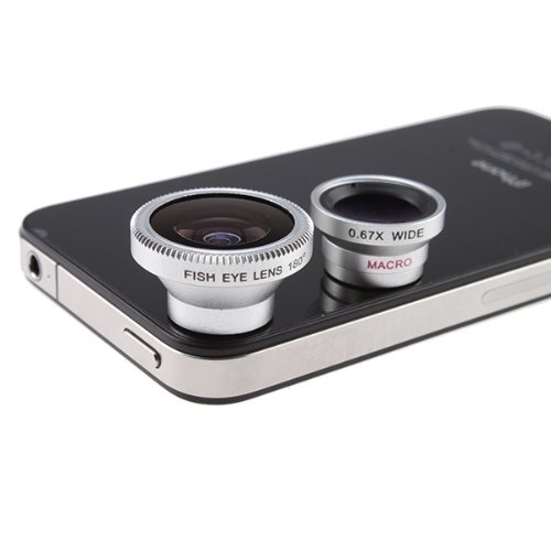 3 in 1 Detachable 180 Degrees Fish Eye Lens + Wide Angle + Micro Lens Camera Kit for iPhone 4 4G 4S HTC DC110