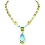Aquamarine Blue & Peridot Green Long Teardrop Necklace