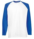 Fruit of the Loom L/Slv Baseball T Shirt in White / royal blue Size S (SS32)