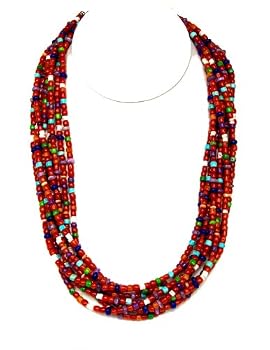 Necklace 8 Strand Red Coral with Mulit Color Stones