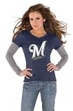 Milwaukee Brewers Navy Women's Primary Logo Tri Blend Long Sleeve Layered T-Shirt- by Alyssa Milano