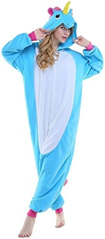 Miss Kitty Adult Onesie Blue Unicorn Cosplay Halloween Costume Pajamas S